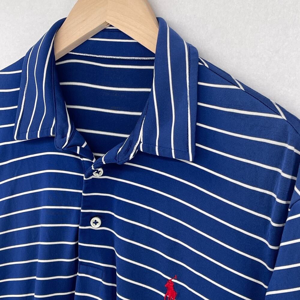 POLO RALPH LAUREN Shirt Mens L Striped Polo Golf Performance Short Sleeve Blue